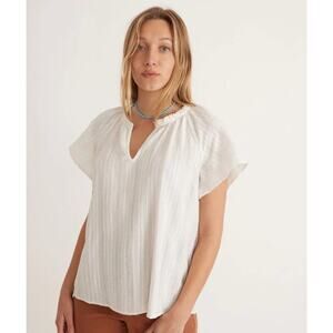 Marine Layer Lana Textured Short Sleeve Top Cream Ivory Women’s Size Medium